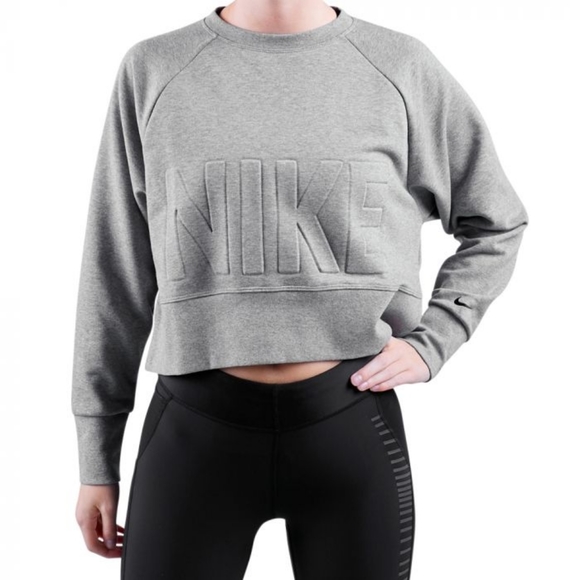 Nike Versa Crew Embossed Cropped Sweatshirt Activewear Oversized Loungewear Gym - Picture 13 of 13